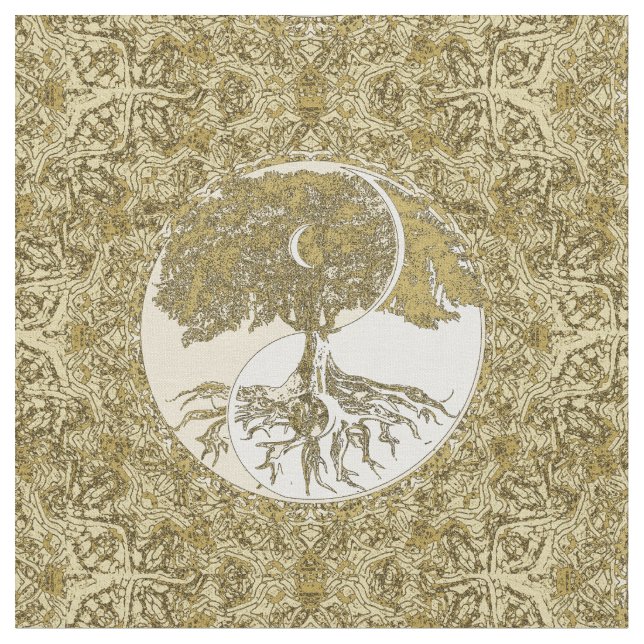 Goldene Mandala Yin Yang Stoff (Nahaufnahme)