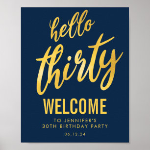 Goldene Marine "Hello Thirty" Geburtstag Begrüßung Poster
