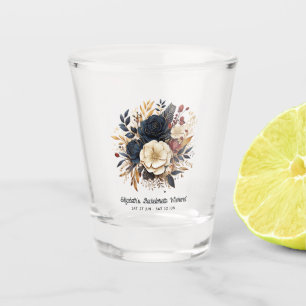 Goldene, marineblaue und burgunderrote Blumen-Jung Schnapsglas