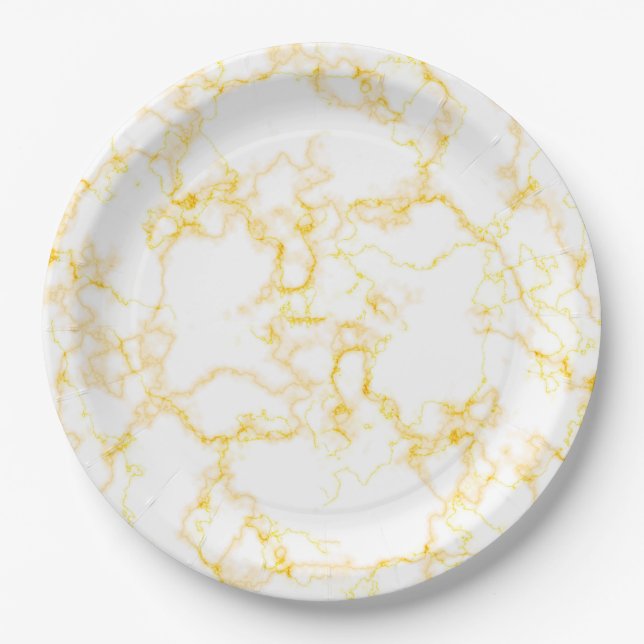 Goldene Marmor-Hochzeitspapier-Teller Pappteller (Vorderseite)