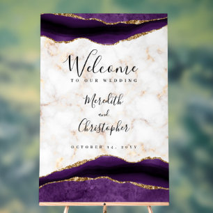 Goldene Marmorplatte Lila Agate Wedding Willkommen Acrylschild