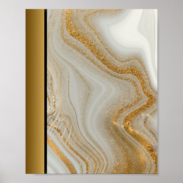 Goldene Marmorsteine / Schwarze Goldene Grenz Kuns Poster (Vorne)