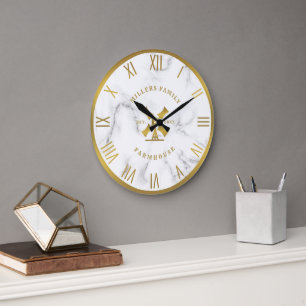 Goldene Marmortextur Gold Fee Haus römische Zahlen Große Wanduhr