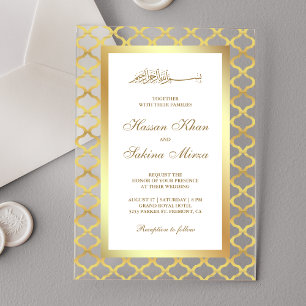 Goldene marokkanische Vierblatt-Muslim-Hochzeit Acryleinladungen