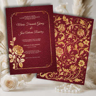Goldene Marsala-Rosen-Hochzeitseinladung Einladung