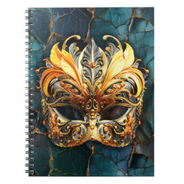 Goldene Maske an Aquamarinen Venen Hintergrund Notizblock