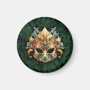 Goldene Maske auf Waldgrünem Hintergrund Magnet
