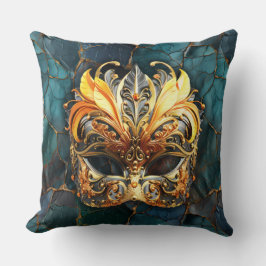 Goldene Maske zu Aquamarinen Verlusten Hintergrund Kissen