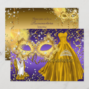 Goldene Masken-Masquerade-Quinceanera-Einladung Einladung