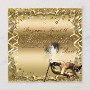 Goldene Maskerade-Maske Eleganter Ball Geburtstags Einladung