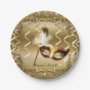Goldene Maskerade-Maske Eleganter Ball Geburtstags Pappteller