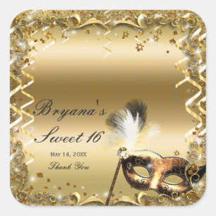 Goldene Maskerade-Maske Eleganter Ball Geburtstags Quadratischer Aufkleber
