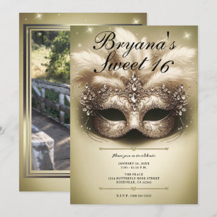 Goldene Maskerade Sweet 16 Foto Geburtstag Einladung