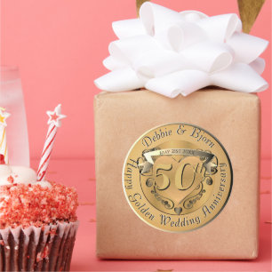 Goldene Medaille zum 50. Jahrestag der Hochzeit Ka Runder Aufkleber