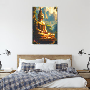 Goldene Meditation in den Thai-Gipfeln Leinwanddruck