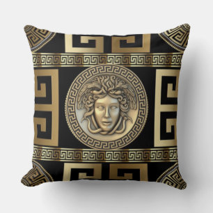 Goldene Medusa Griechischer Schlüssel des Lebens  Kissen