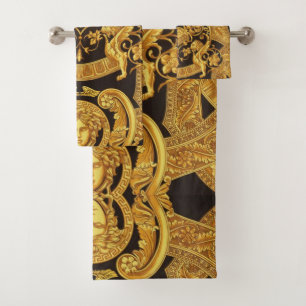 Goldene Medusa mit barocken Ornamenten Gästetücher Badhandtuch Set