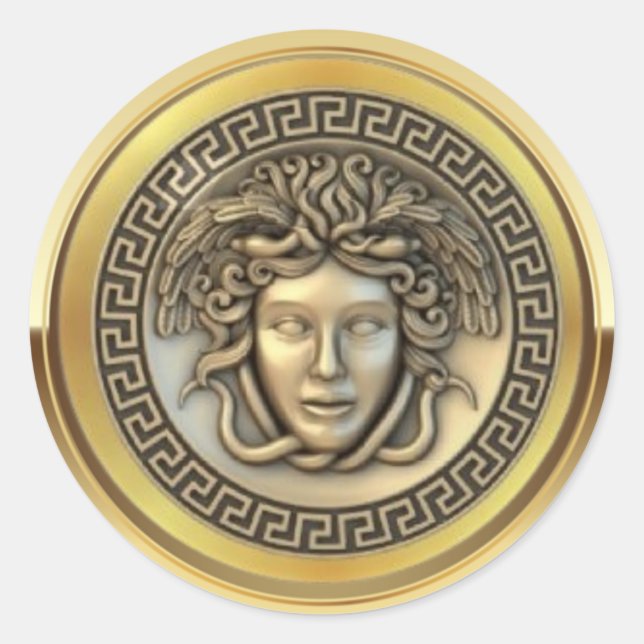 Goldene Medusa  Runder Aufkleber (Vorderseite)