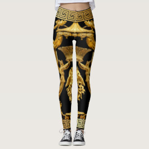 Goldene Medusa, Seraphen und Baldachin auf Schwarz Leggings