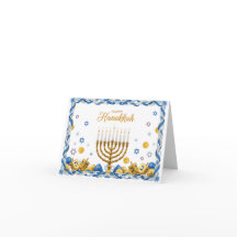 Goldene Menora & Dreidel — Frohes Chanukka-Karten
