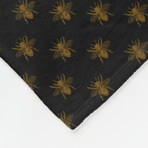 Goldene Metallfolien-Bienen auf Schwarz Fleecedecke