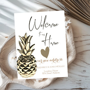 Goldene Metallische Ananas, Herz Neue Adresse Ankündigungspostkarte