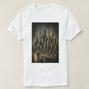 Goldene Metropole 3D Mikro-Mosaik-Skyline T-Shirt