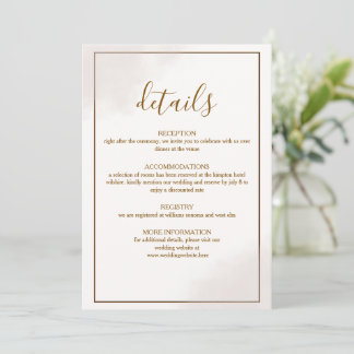 Goldene minimalistische Hochzeitsdetailskarte Karte