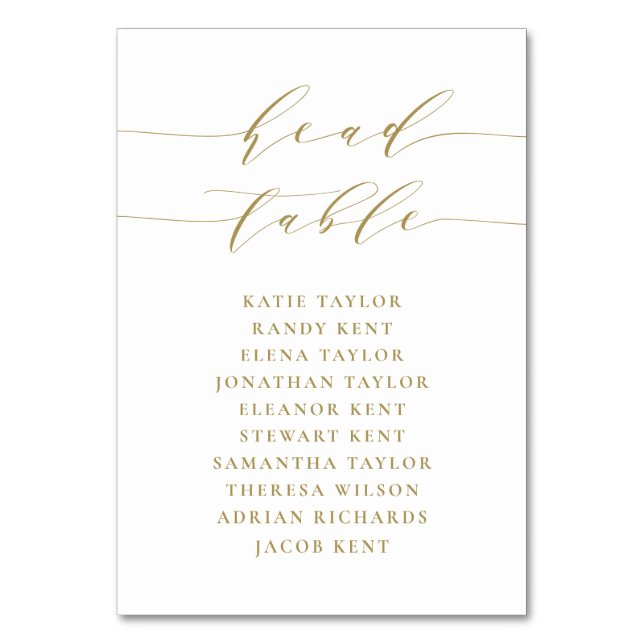 Goldene Minimalistische Script-Hochzeit Tischnummer (Vorderseite)