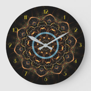 Goldene mit Filigran geschmückte Mandala rund Große Wanduhr