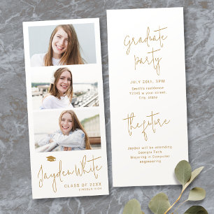 Goldene moderne Schrift 3 Foto-Abschlussankündigun Einladung