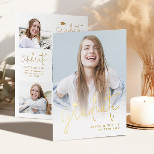 Goldene moderne Schrift 4 Foto-Abschlussankündigun Folieneinladung