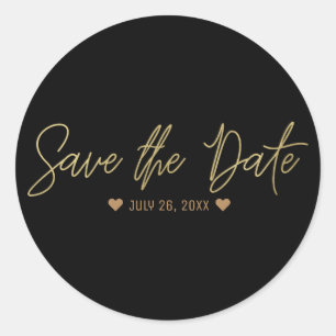 Goldene moderne Schrift SAVE THE DATE in jeder Far Runder Aufkleber