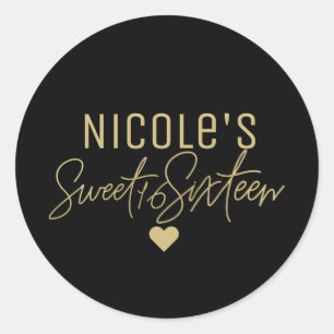Goldene moderne Schrift SWEET 16 in jeder Farbe in Runder Aufkleber