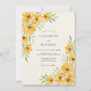 Goldene Mohn-Wasserfarb-Hochzeit Einladung