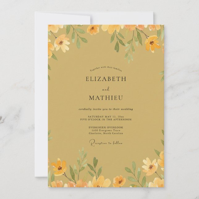 Goldene Mohnblätter Hochzeit Einladung (Vorderseite)
