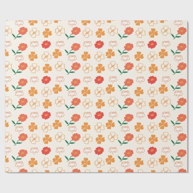 Goldene Mohnblumen Geschenkpapier (Flach)