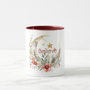 Goldene Mond Sterne Rote Blumen Tasse