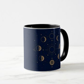Goldene Mondphasen Himmelblau Tasse
