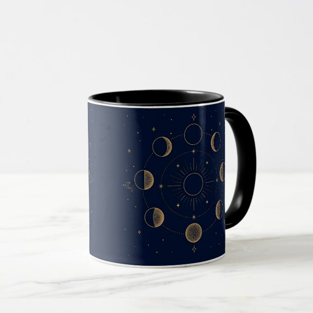 Goldene Mondphasen Himmelblau Tasse (VorderseiteRechts)