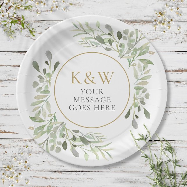 Goldene Mongram Greenery Party Celebration Pappteller (Gold Monogram Greenery Party Celebration Paper Plates)