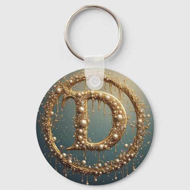 Goldene Monogramm-Anfangsbuchstabe D Schlüsselanhänger (Vorderseite)