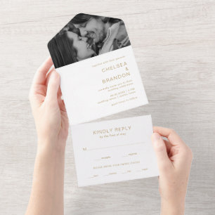 Goldene Monogramm-Foto-Moderne Hochzeit All In One Einladung
