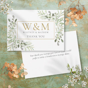 Goldene Monogramm-Grün Eleganz Dankeskarte