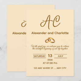 Goldene Monogramm-Hochzeitseinladung Einladung