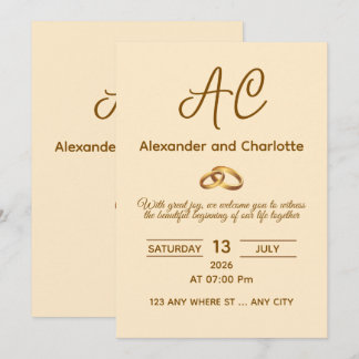 Goldene Monogramm-Hochzeitseinladung Einladung