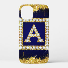 Goldene Monogramm-Initiale A mit blauem Glitter Case-Mate iPhone Hülle