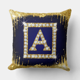 Goldene Monogramm-Initiale A mit blauem Glitter Kissen