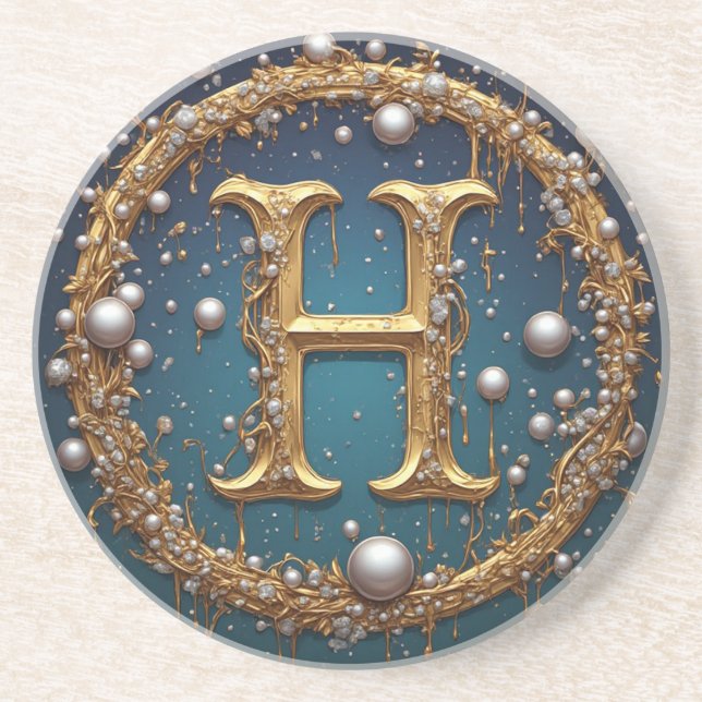 Goldene Monogramm-Initiale H Getränkeuntersetzer (Vorne)