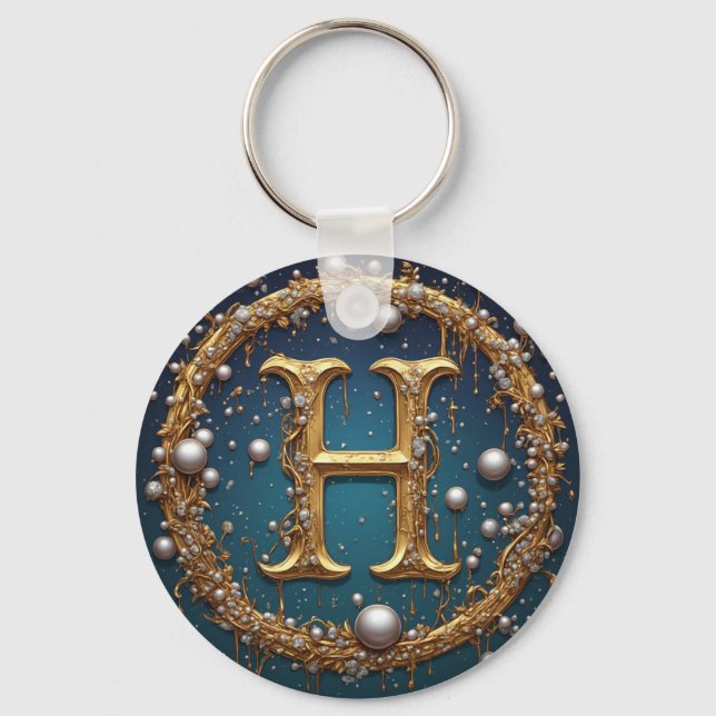Goldene Monogramm-Initiale H Schlüsselanhänger (Vorderseite)